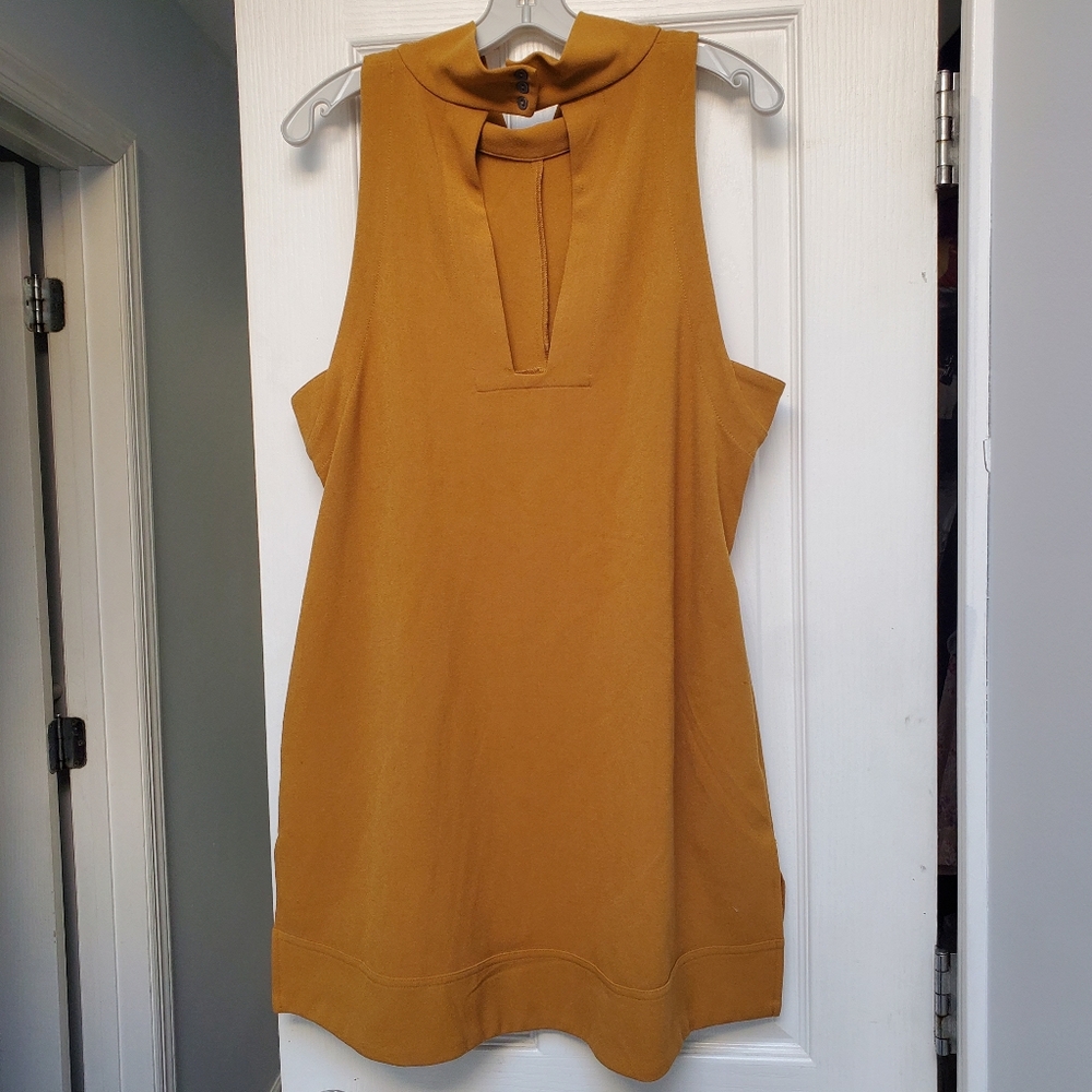 Free People Mustard Peephole Mini Tunic Dress Sleeveless Pockets - size Medium - Picture 6 of 11